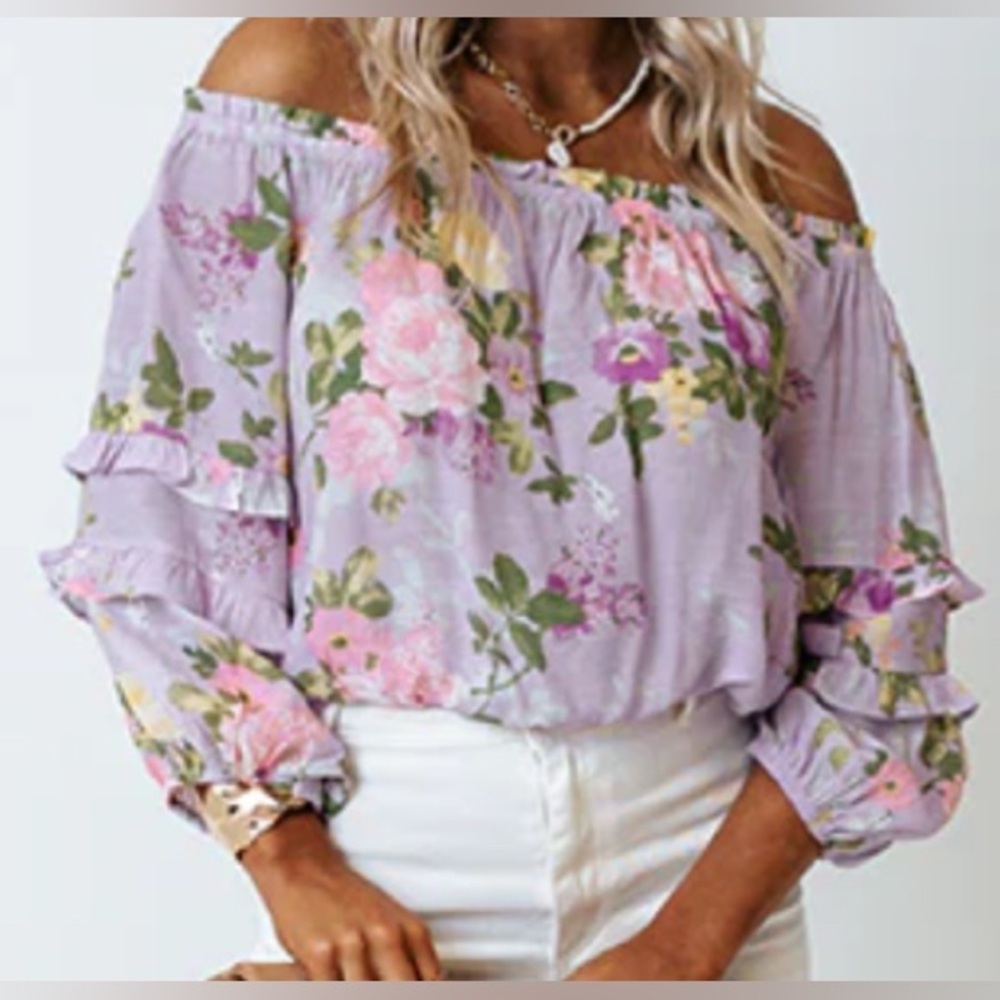 Lavender Floral Off-Shoulder Blouse - Boutique Brand (Original Packaging): Small